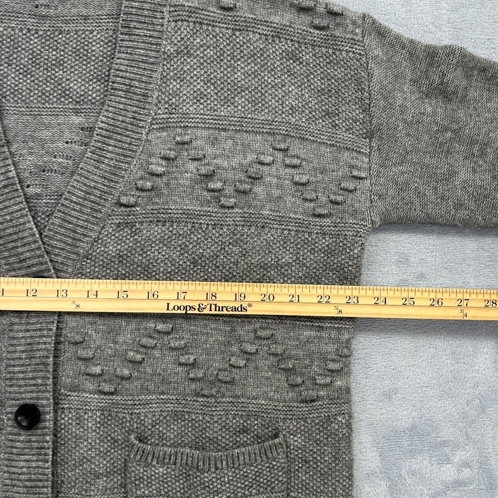 Sweater Cardigan Mixed Pattern Knit Womens Medium Gray Boho Lagen‎ Pouch Pockets - Picture 10 of 12